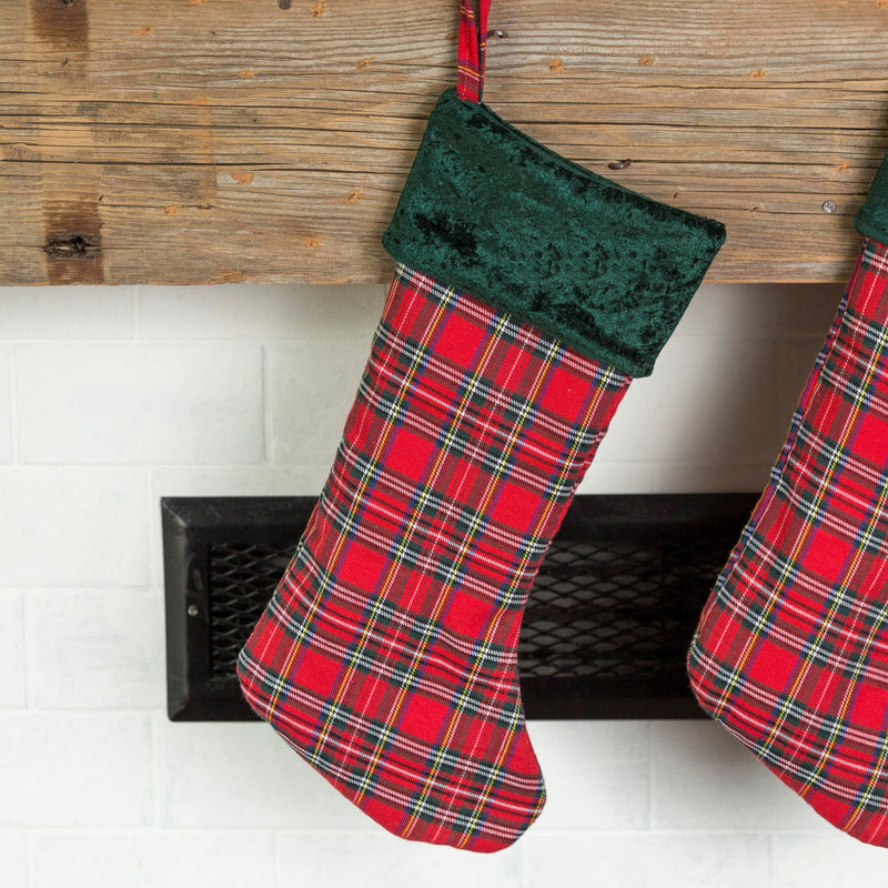 Personalized Red And Green Plaid Stockings - Printed -  - Wingpress Designs