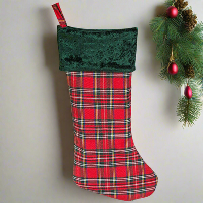 Personalized Red And Green Plaid Stockings - Printed -  - Wingpress Designs