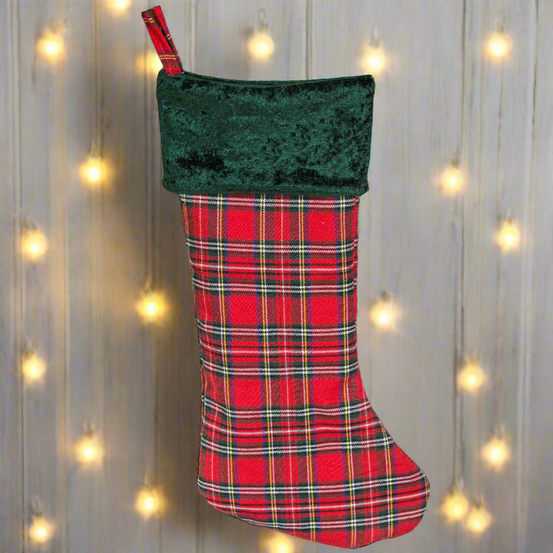 Personalized Red And Green Plaid Stockings - Printed -  - Wingpress Designs