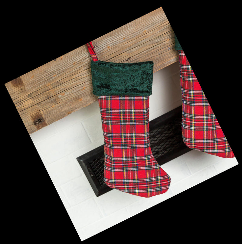 Personalized Red And Green Plaid Stockings - Printed -  - Wingpress Designs