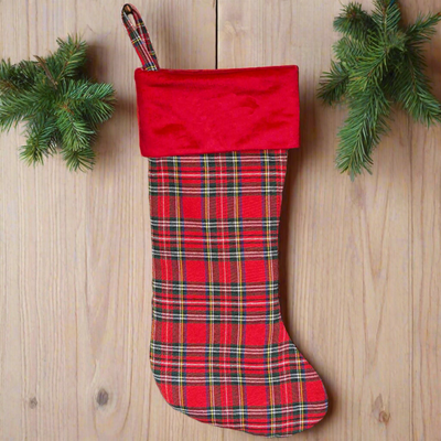 Personalized Red And Green Plaid Stockings - Printed - Red - Wingpress Designs