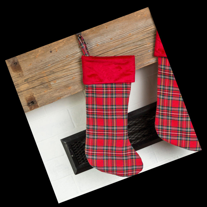 Personalized Red And Green Plaid Stockings - Printed -  - Wingpress Designs