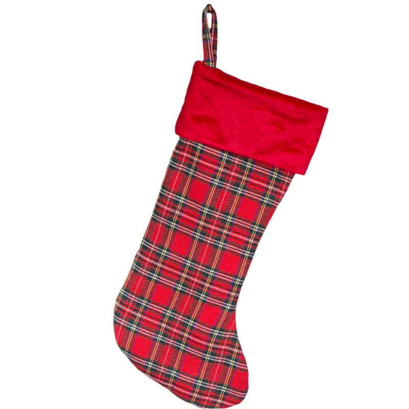 Personalized Red And Green Plaid Stockings - Printed -  - Wingpress Designs