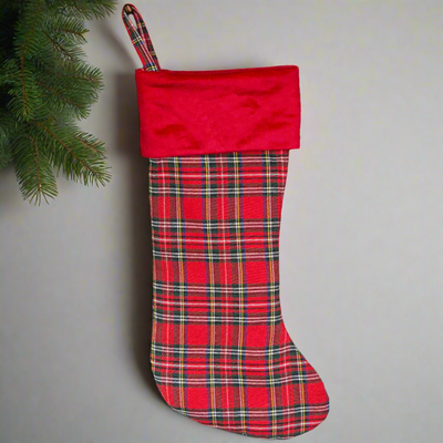 Personalized Red And Green Plaid Stockings - Printed -  - Wingpress Designs