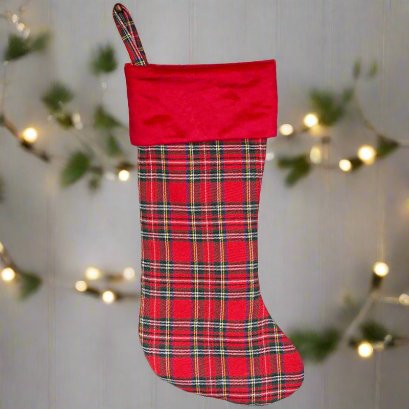 Personalized Red And Green Plaid Stockings - Printed -  - Wingpress Designs