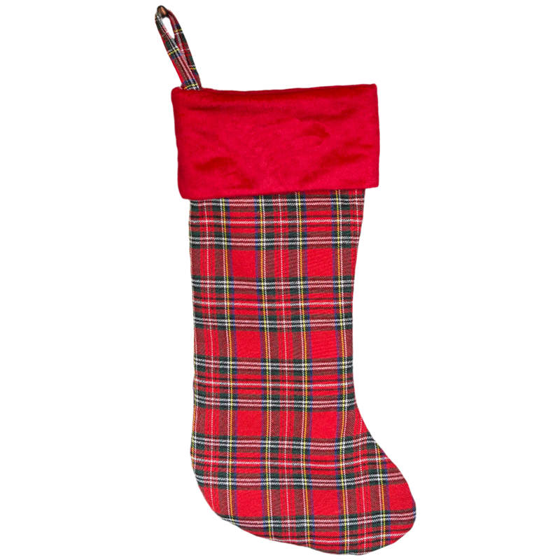 Personalized Red And Green Plaid Stockings - Printed -  - Wingpress Designs