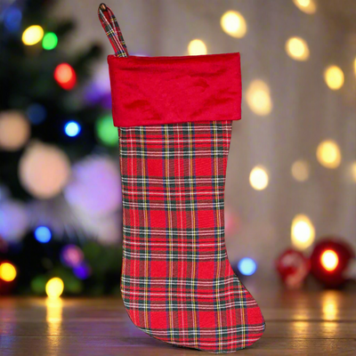 Personalized Red And Green Plaid Stockings - Printed -  - Wingpress Designs