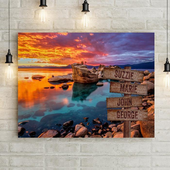 Personalized Rocky Sunset Shore Premium Canvas -  - Lazerworx