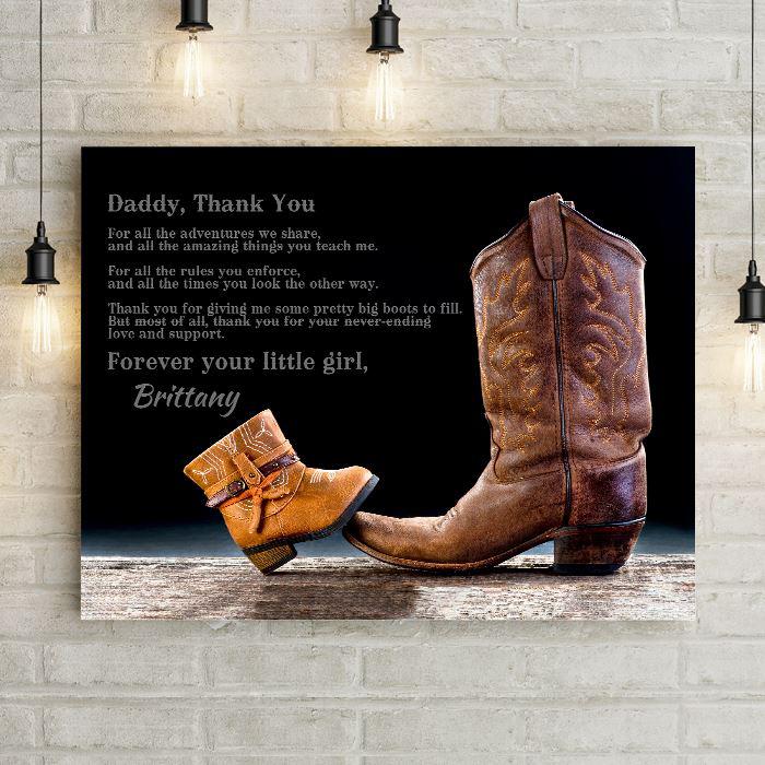 Personalized Daddy Daughter Love Message Cowboy Boots Canvas -  - Lazerworx