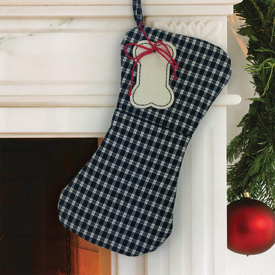 Plaid Bone 17" Pet Stocking Black -  - Gifts For You Now