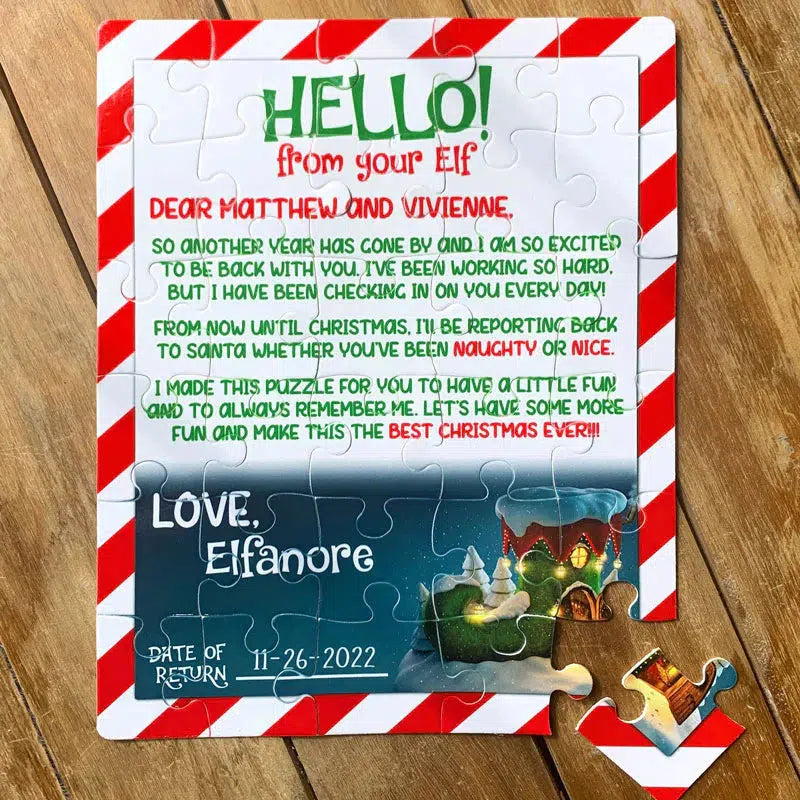 Personalized Elf Puzzles - Hello or Goodbye Christmas Jigsaw - 30 pcs - Lazerworx