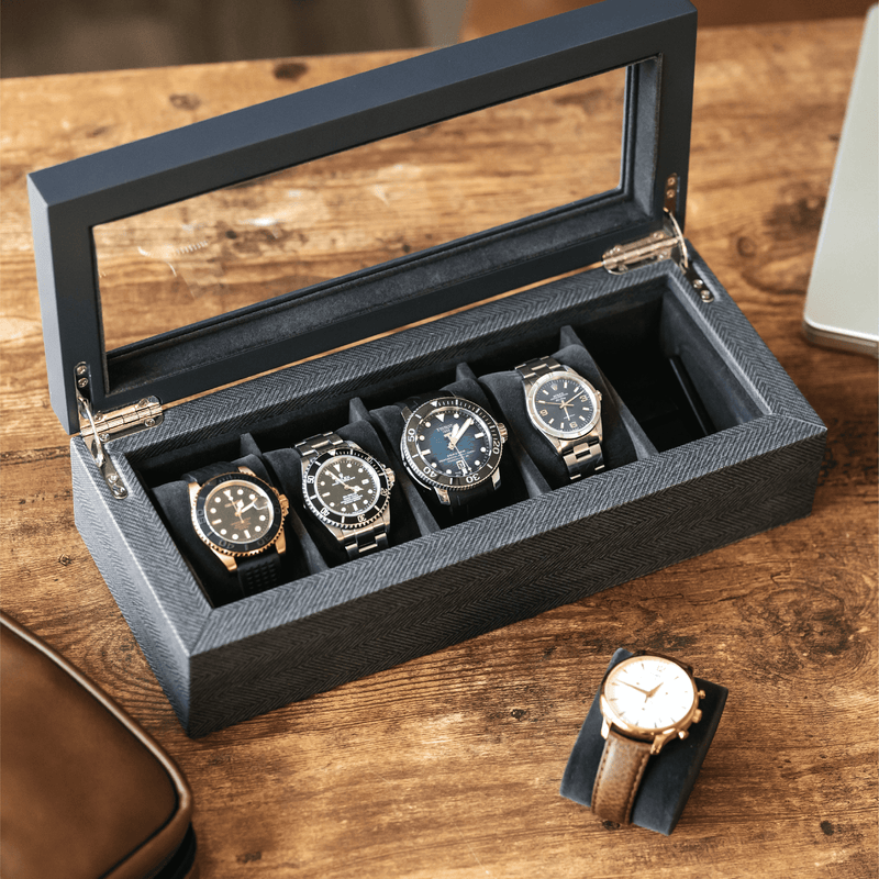 Herringbone Two-Toned Watch Box - 5 Slot - - Case Elegance