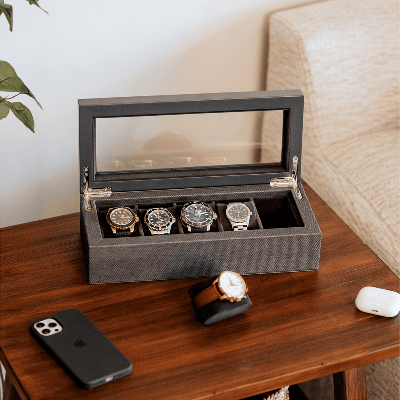 Herringbone Two-Toned Watch Box - 5 Slot - - Case Elegance