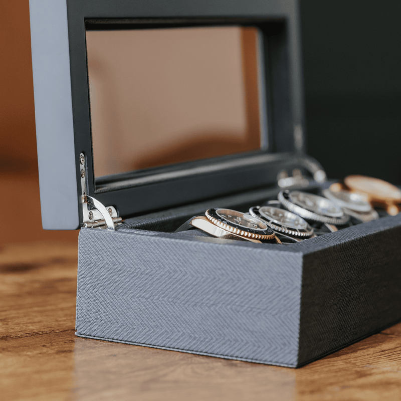 Herringbone Two-Toned Watch Box - 5 Slot - - Case Elegance