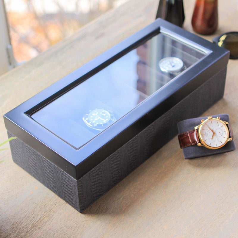 Herringbone Two-Toned Watch Box - 5 Slot - - Case Elegance