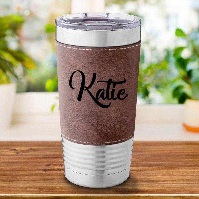 Personalized Rustic Leather-Wrapped 20oz. Travel Mug -  - Lazerworx