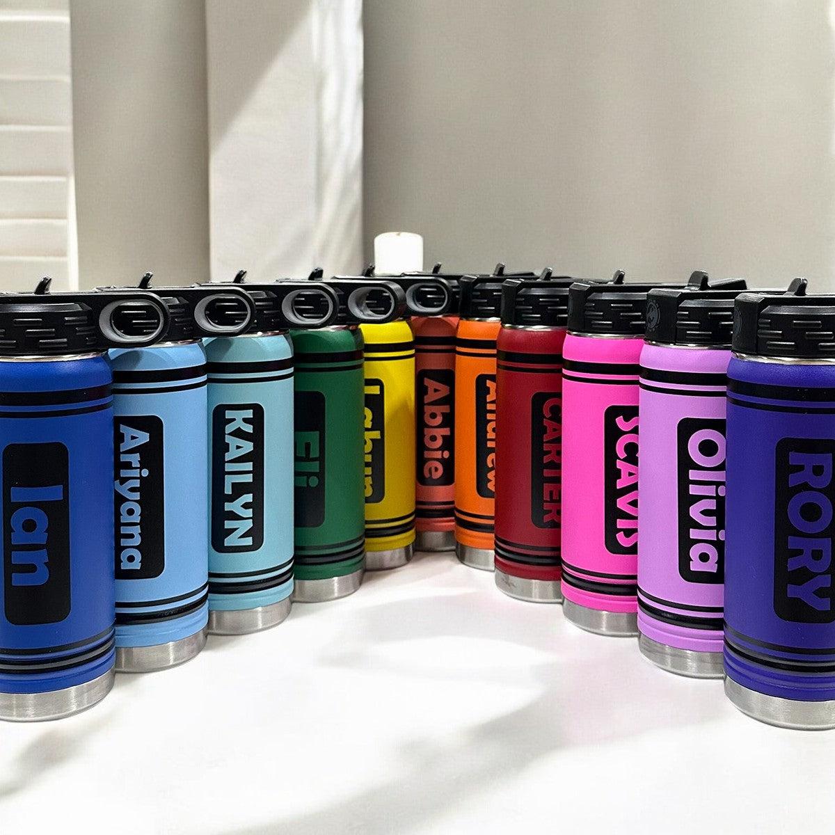 Personalized Kids Color Crayon Water Bottle Tumblers -  - Lazerworx