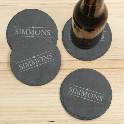 Personalized Last Name Slate Round Coasters- set of 4 - - Gifts For You Now