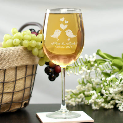 Personalized Love Birds White Wine Glass - - Gifts For You Now