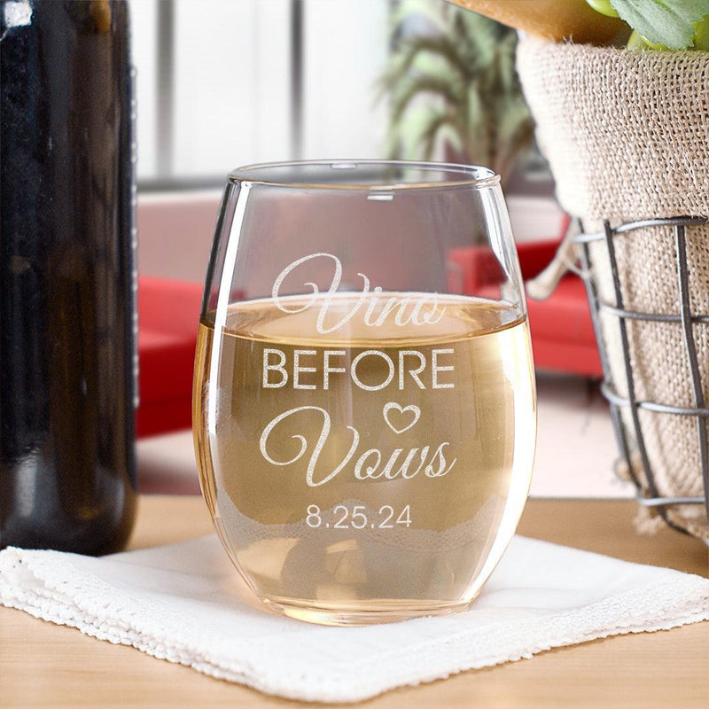 Personalized Vino Before Vows Stemless Wine Glass 17oz - - Gifts For You Now