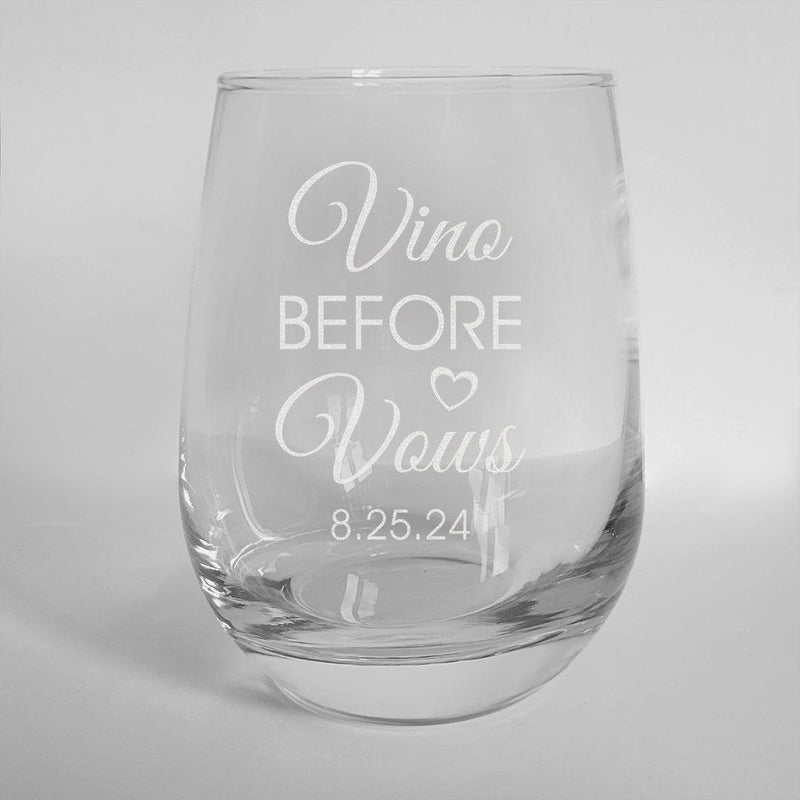 Personalized Vino Before Vows Stemless Wine Glass 17oz - - Gifts For You Now