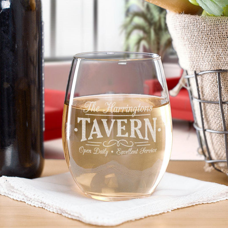 Personalized Chalkboard Farmhouse Tavern Stemless Wine 17oz - - Gifts For You Now