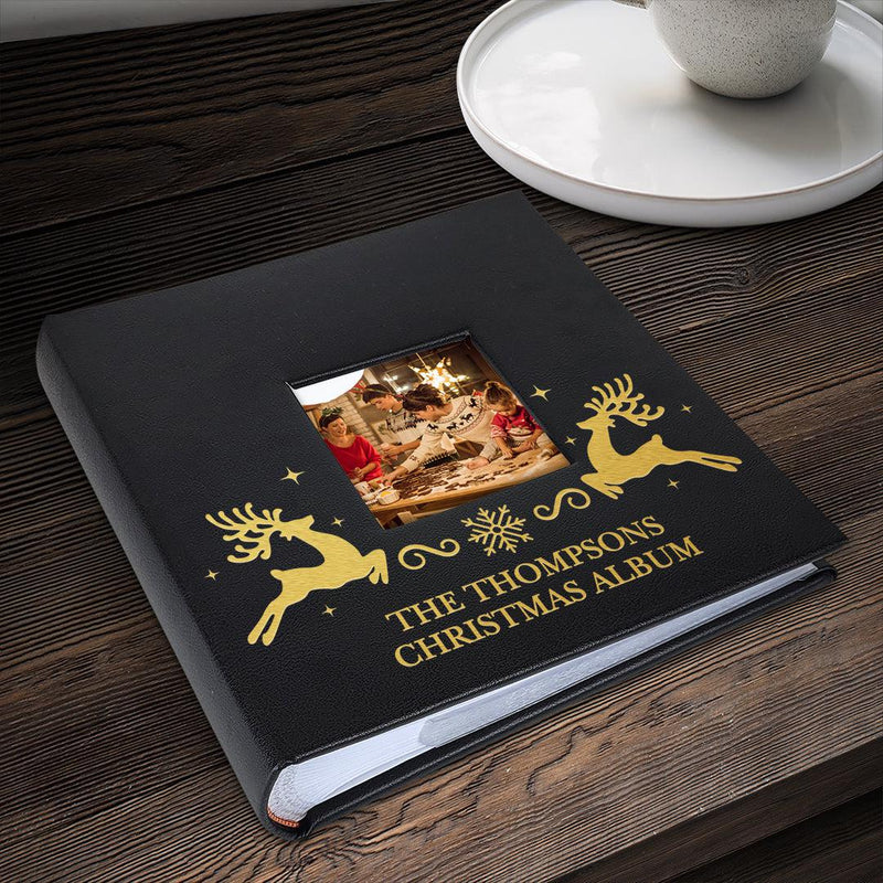 Personalized Reindeer Black Leatherette Photo Album -  - Gifts For You Now