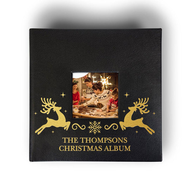 Personalized Reindeer Black Leatherette Photo Album -  - Gifts For You Now