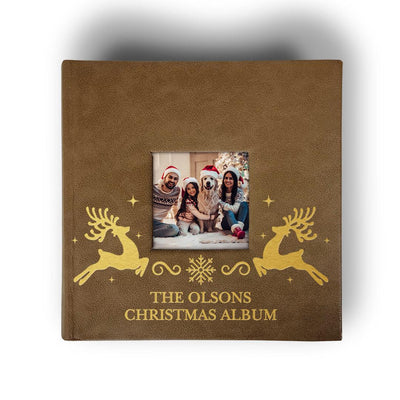 Personalized Reindeer Brown Leatherette Photo Album -  - Gifts For You Now