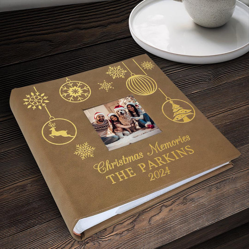 Personalized Christmas Memories Brown Leatherette Photo Album -  - Gifts For You Now