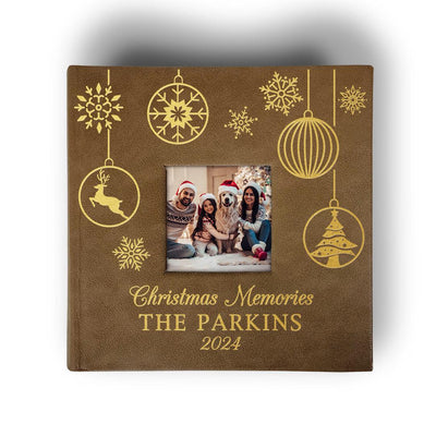 Personalized Christmas Memories Brown Leatherette Photo Album -  - Gifts For You Now