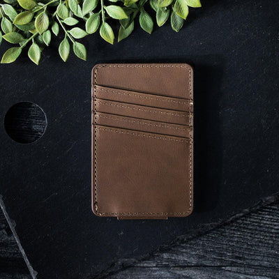 Personalized Leather Magnetic Money Clip - Dark Brown - Completeful