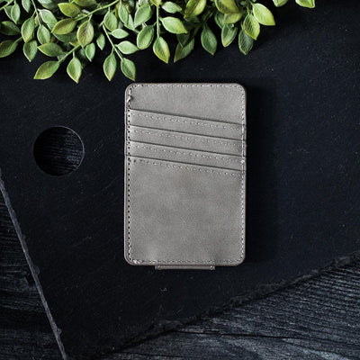 Personalized Leather Magnetic Money Clip - Gray - Completeful