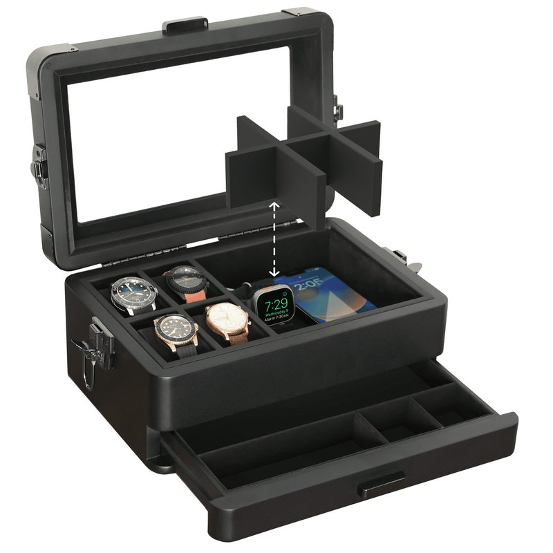 Black Edition Military Modular Watch Box - 10 Slot - - Case Elegance