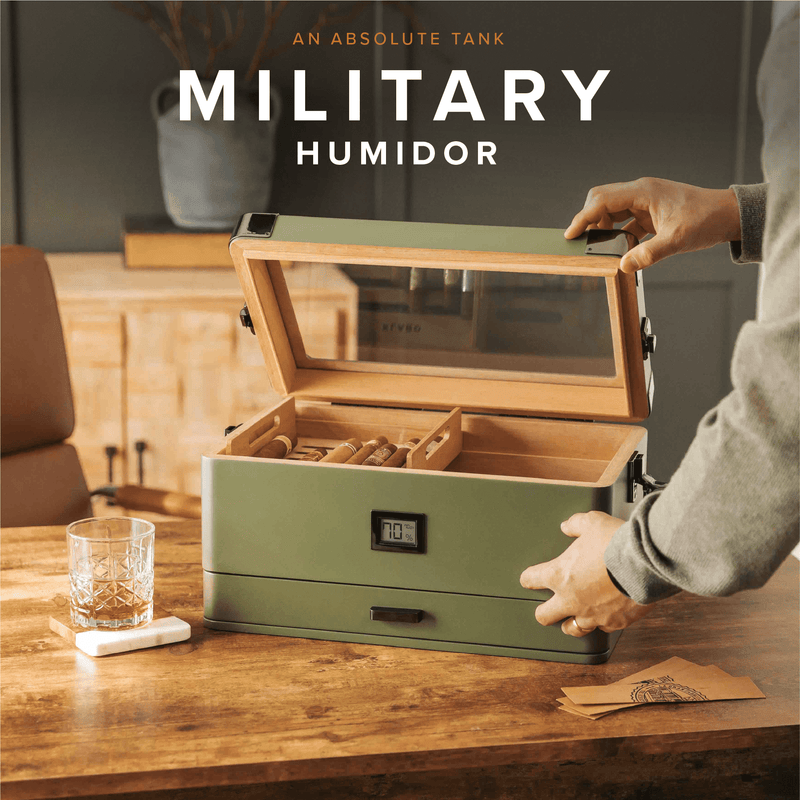 Military Glass Top Humidor - - Case Elegance