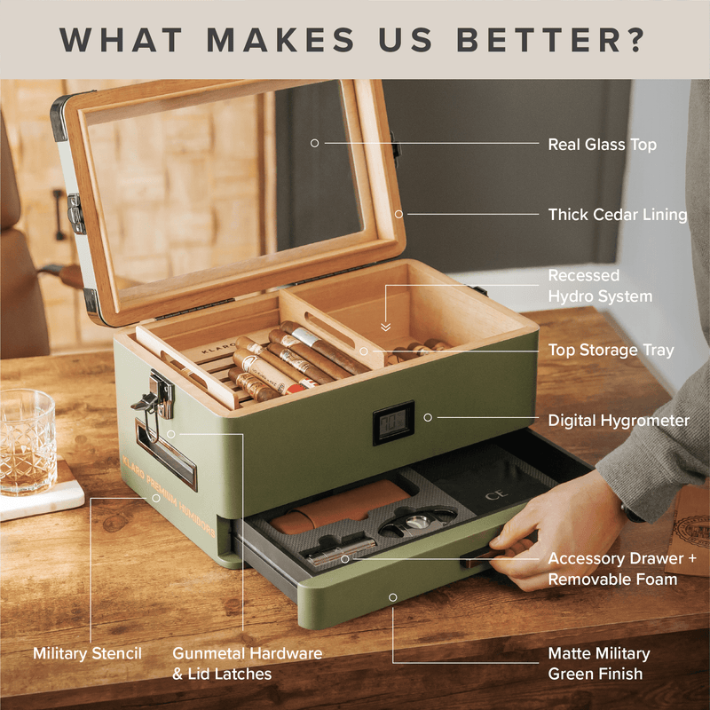 Military Glass Top Humidor - - Case Elegance