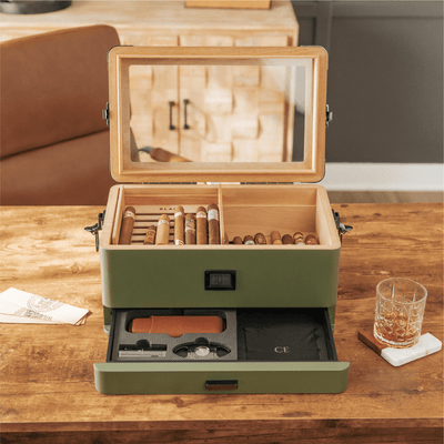 Military Glass Top Humidor - - Case Elegance