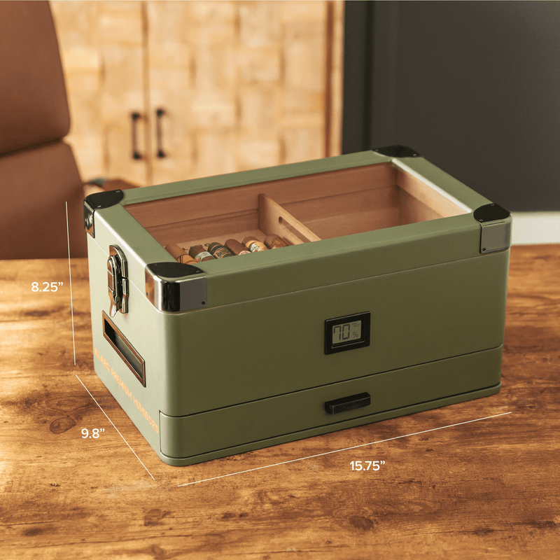 Military Glass Top Humidor - - Case Elegance