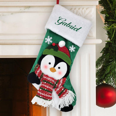 Personalized Kelly Green Thread Penguin Stocking -  - Gifts For You Now