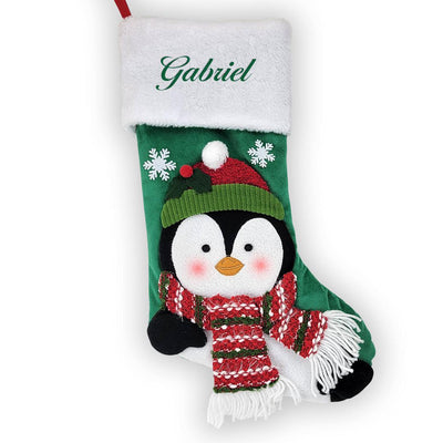 Personalized Kelly Green Thread Penguin Stocking -  - Gifts For You Now