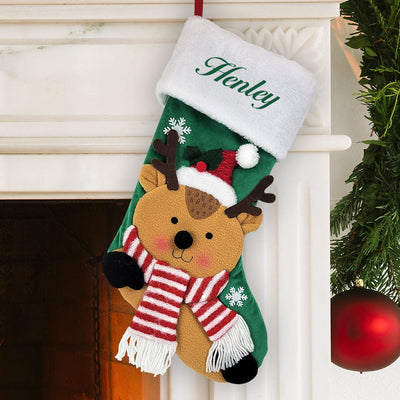 Personalized Kelly Green Thread Reindeer Stocking -  - Gifts For You Now