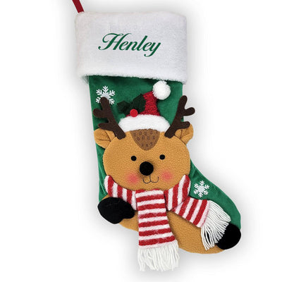 Personalized Kelly Green Thread Reindeer Stocking -  - Gifts For You Now