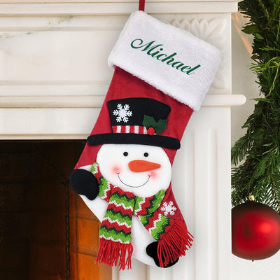 Personalized Kelly Green Thread Snowman Stocking -  - Gifts For You Now