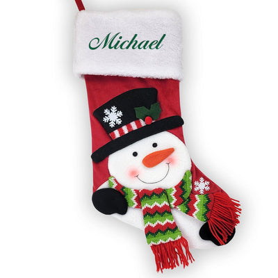 Personalized Kelly Green Thread Snowman Stocking -  - Gifts For You Now