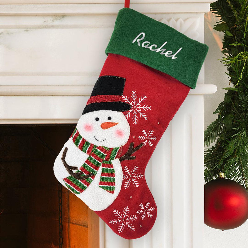 Personalized White Thread Snowman Stocking -  - Gifts For You Now