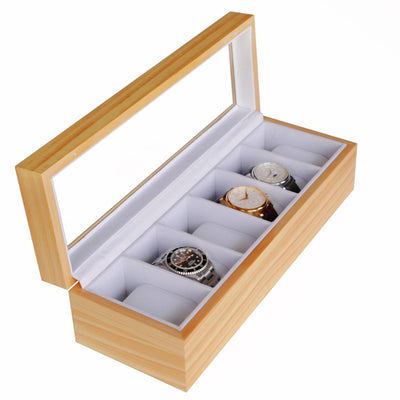 Pine Wood Watch Box - 6 Slot - - Case Elegance