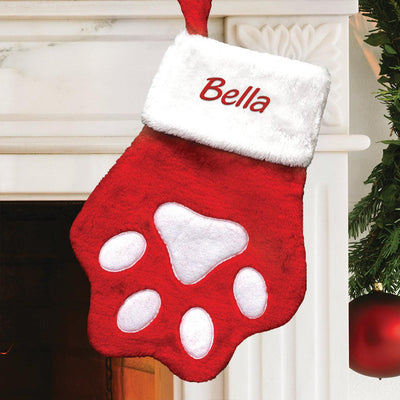 Personalized Paw Print Velvet Stocking -  - Gifts For You Now