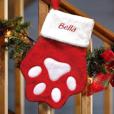 Personalized Paw Print Velvet Stocking -  - Gifts For You Now