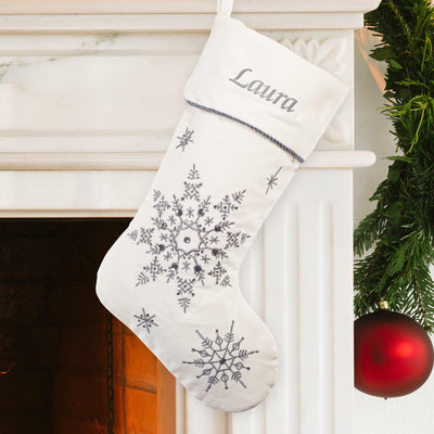 Personalized White Velvet Snowflakes Stocking -  - Gifts For You Now