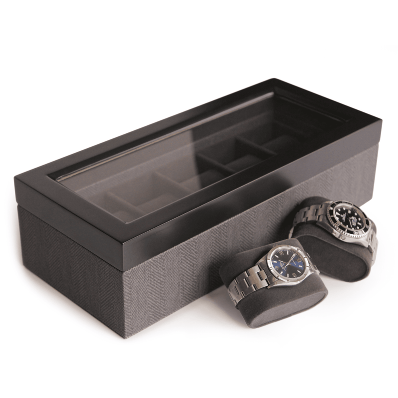 Herringbone Two-Toned Watch Box - 5 Slot - - Case Elegance